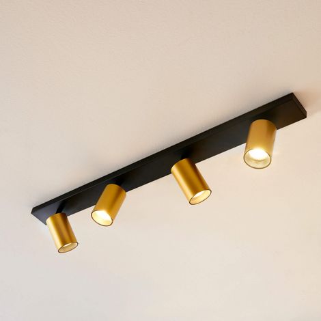 Deckenleuchte mit mehreren schwenkbaren GU10-Spots in Schwarz und Gold - Lewis