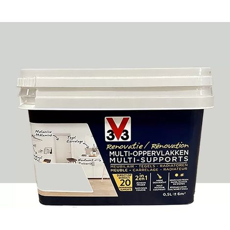 V33 – Peinture rénovation multi-supports gris porcelaine 0,5 L – Direct sans sous-couche – Pour murs, boiseries, meubles intégrés