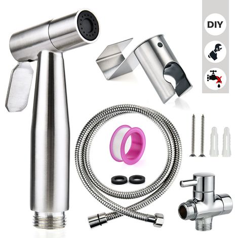 Douchette WC bidet / Douchette à main en acier inoxydable avec crochet, facile à installer pour l'hygiène personnelle et le lavabo. Conforme aux normes européennes. 1 pièce. (1/5)