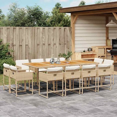 Set comedor de jardín con cojines 13 pzas ratán sintético beige vidaXL (1/5)