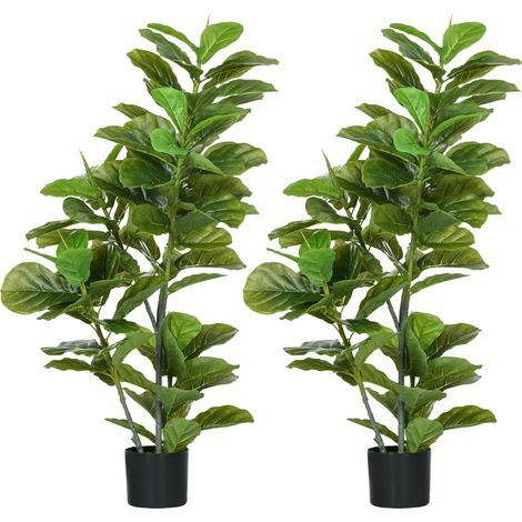 HOMCOM pack de 2 ficus artificiales 110 cm árboles artificiales con 90 hojas musgo y maceta decorativa para interior hogar salón verde (1/3)