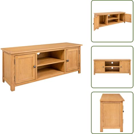 Meuble TV 110x35x44 cm Bois de chêne massif - Meuble Tv - Meuble Televison - Support Tv - Rangement Tv - Design Rustique (1/5)