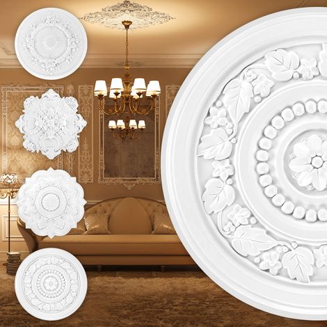 Grand Decor Stuckrosette aus PU, R125 bis R179 - Deckenrosette Stuck Wanddeko Wohnzimmer: R150 - Ø 41 cm