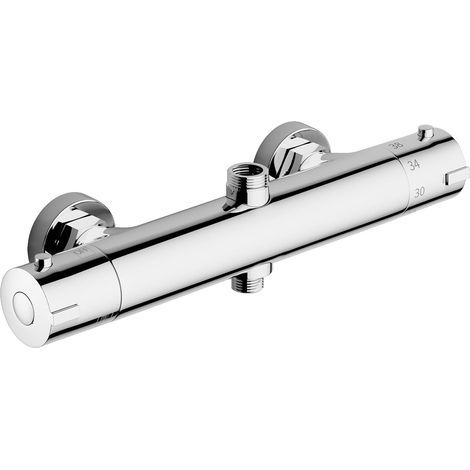 Mitigeur Thermostatique Douche à Deux Sorties Ronde en Laiton Chromé 3/4 Pouces et 1/2 Pouces BSP (1/4)