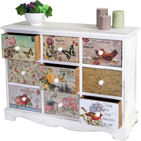 Commode Venlo, armoire à tiroirs, style shabby chic, vintage, 9 tiroirs  60x79x30cm (1/5)