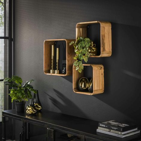 Pier Import – Étagère murale en bois d'acacia – Lot de 3 cubes – Dimensions 40x40/35x35/30x30 cm – Profondeur 15 cm – Élégante et unique (1/4)