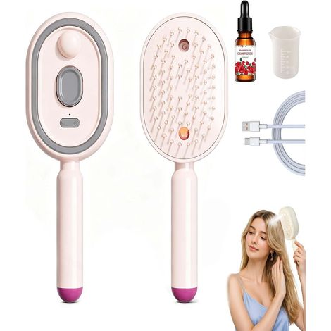 Brosse à Vapeur Électrique 3 En 1, Peigne Massage Coussin D'Air Avec Spray Nano-Brume, Lisseur Anti-Frisottis Rechargeable USB-C Pou (1/5)