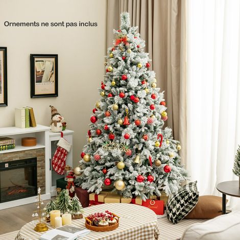Sapin de Noël Artificiel 210 cm Lumineux LED Aiguilles de Pin 1270 Branches 320 Lumières LED et 40 Cônes de Pin 8 Modes d'Éclairage Vert (1/2)