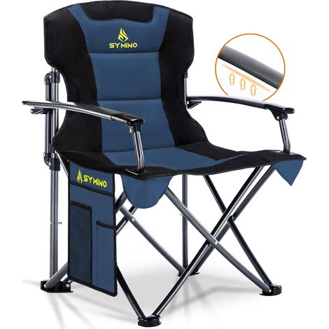 Symino Luxus Campingstuhl Faltbar, Tragbarer Bequem Gepolster Klappstuhl Anglerstuhl Sessel Belastbarkeit bis 150 kg mit Seitentasche für Picknick Outdoor Wandern