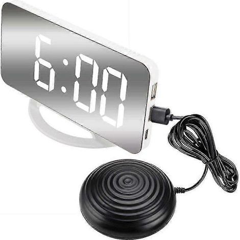 Réveil vibrant puissant pour adultes sourds et grands dormeurs, réveil numérique avec miroir et vibreur de lit F (1/5)