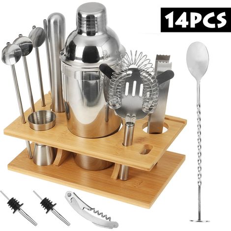 Set Cocktail - Acier Inoxydable 304 - 15 Pièces Avec Support Bambou Et Livre Recettes - Pour Maison Bar Fêtes - 1 Lot (1/5)