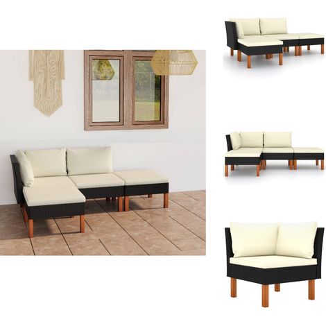 4-tlg. Garten-Lounge-Set mit Kissen Poly Rattan Schwarz - Gartengeräte - Gartenmöbel - Loungemöbel - Outdoor Möbel - Esszimmergarnitur (1/5)