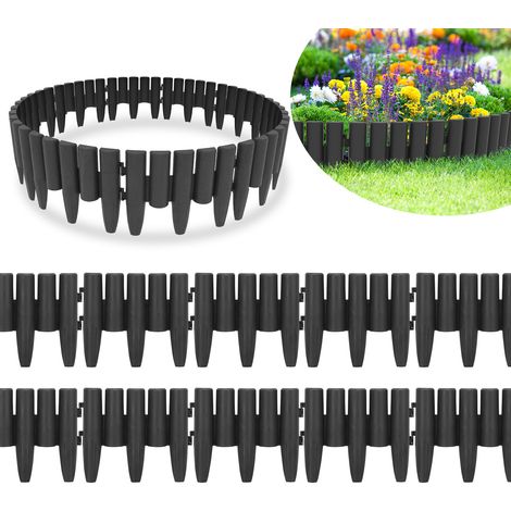 TolleTour 50 Stück Rasenkante Holzoptik Beeteinfassung Mähkante Beetumrandung Kunststoff für Garten, Wiese 14m Anthrazit (1/5)