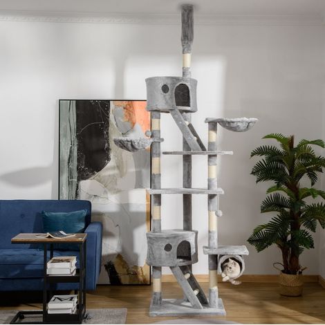 Tiragraffi 60x45x260 cm in peluche e sisal grigio chiaro, stabile per gatti grandi – MEUBLIV (1/5)