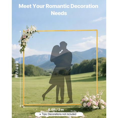 Arche de Mariage Carré 2 x 2 m Support de Fond Arche en Métal Structure Stable Tubes Carrés pour Décoration de Mariage, Anniversaire, Remise de Diplômes, Fêtes, Cérémonies, Célébrations, Doré (1/5)