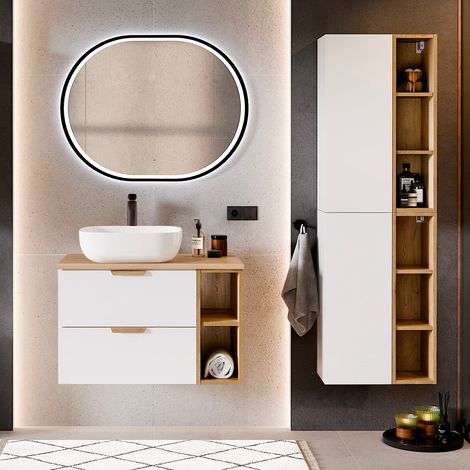 Mueble de 80cm con 2 huecos y pedestal Oria Blanco mate (1/5)