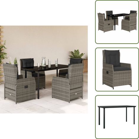 The Living Store 5-tlg. Garten-Essgruppe mit Kissen Grau Poly Rattan - Gartentisch (1/5)
