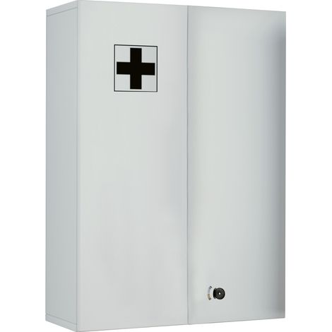 Medasa XL Cabinet de salle de bain armoire à pharmacie pour mural, 2 portes, avec serrure, blanc. (1/5)