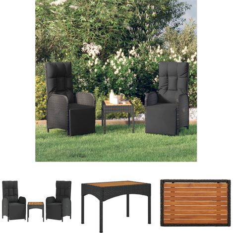 The Living Store - Garten-Relaxstühle 2 Stk. mit Tisch Schwarz Poly Rattan (1/5)