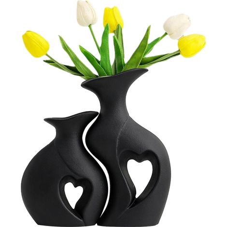 Jarrón decorativo – Juego Corazón Negro (Caja de poliestireno) – Combinación creativa de cerámica para una decoración elegante (1/5)