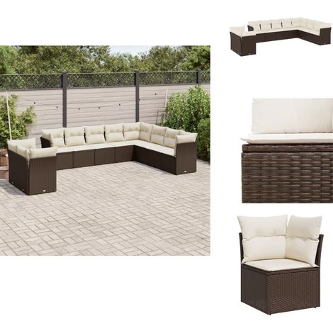 Salon de jardin 10 pcs avec coussins marron résine tressée - Salon De Jardin - Canapé Extérieur - Ensemble Salon De Jardin - Meuble De Jardin - Mobilier De Jardin (1/5)
