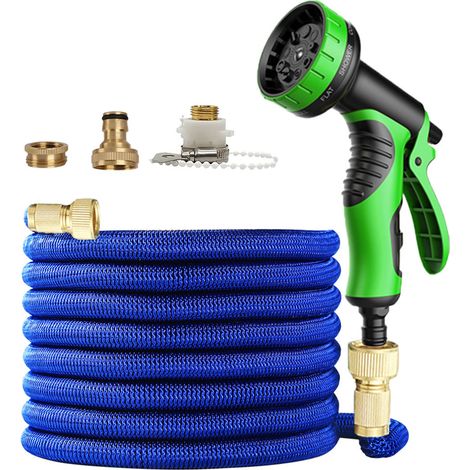 Tubo da giardino estensibile da 7,5 m (25 piedi) - Pistola a spruzzo verde e nera, kit completo con accessori-lsw (1/4)