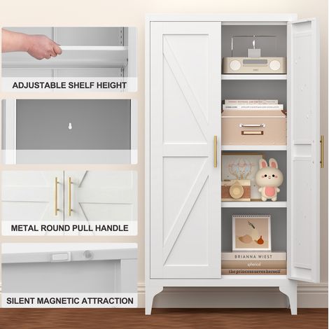 Meuble de rangement métallique blanc 120x60x30 cm – étagères réglables, gain de place – MEUBLIV (1/5)