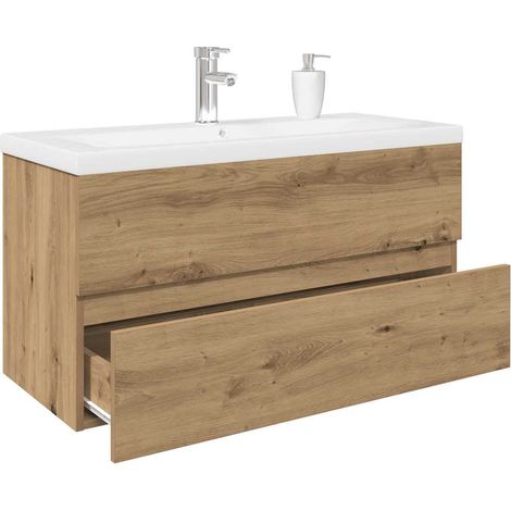 Waschbeckenunterschrank mit Einbaubecken und Wasserhahn