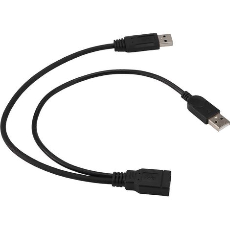 Schwarzes USB 3.0-Buchse auf zwei USB-Stecker Y-Verlängerungskabel mit zusätzlicher Stromversorgung und Datenanschluss für 2,5-Zoll-Festplatten (1/5)
