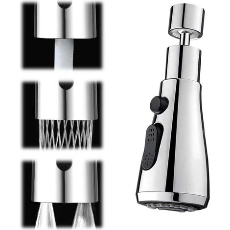 Douchette Evier Cuisine Robinet 360 Degres Rotatif, 3 Modes de Jet, Prolongateur, Aérateur Robinet pour Cuisine, Orientable et Universelle, douchette evier cuisine flexible, inox, économiseur d’eau (1/5)