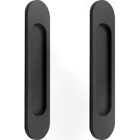 Poignée de porte coulissante en alliage d'aluminium noir, de forme ovale, auto-adhésive, convenant aux portes de grange, fenêtres et armoires. (1/4)