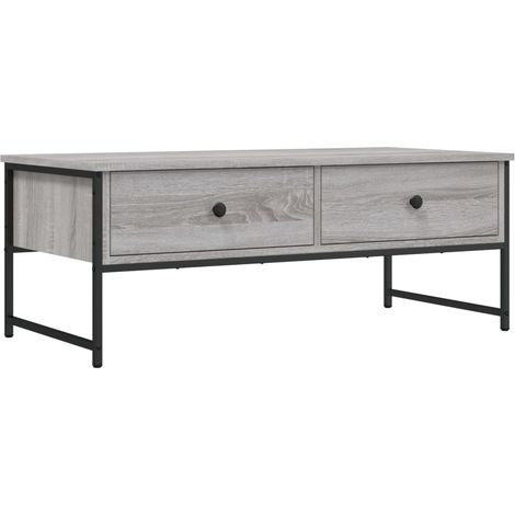 Mesa de centro con dos cajones diseño industrial 101 x 49 x 39,5 cm madera de ingeniería y metal gris DEC039969