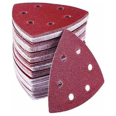 XVX Lot de 72 triangles abrasifs delta - 6 trous - 90 x 90 x 90 mm - grains 40/60/80/120/180/240 - triangle de poncage pour ponçage et polissage (1/4)