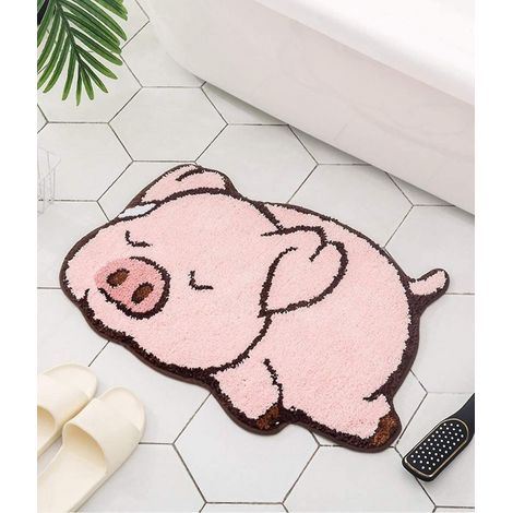 Niedlicher Badezimmerteppich mit rosa Schweinchen-Design, Ausstellungs-Badematte, rutschfest