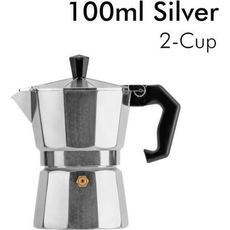 Klassische italienische Mokkakanne (100 ml) aus Aluminium, silberfarben, für Espresso, für Zuhause und draußen, 100-150-3