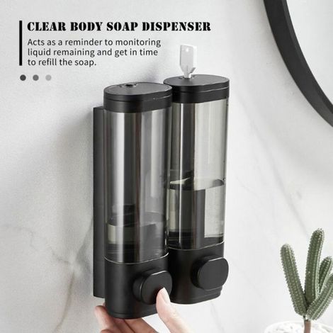 2pcs Distributeur de savon mural - Corps transparent Verrouillage sécurisé - Salle de bain Cuisine - Noir (1/5)