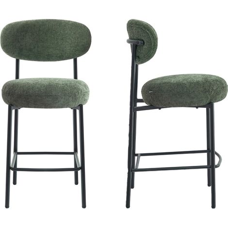Lot de 2 tabourets de bar en tissu chenille vert - Orla (1/5)