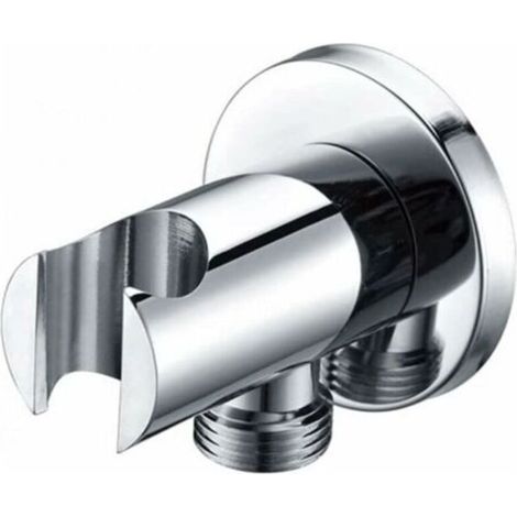 Handbrausehalterung, Wandwinkel mit Brausehalterung, runde Brausekopfhalterung, universeller Brausewinkel mit Brausehalterung/Anschluss (silber)