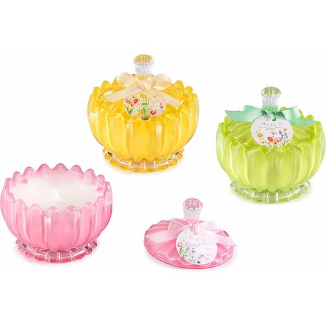 Candele profumate in vasetto di vetro con coperchio, fiocco e tag decorativo, set da 3 pezzi, Ø 11 cm x 10,5 H
