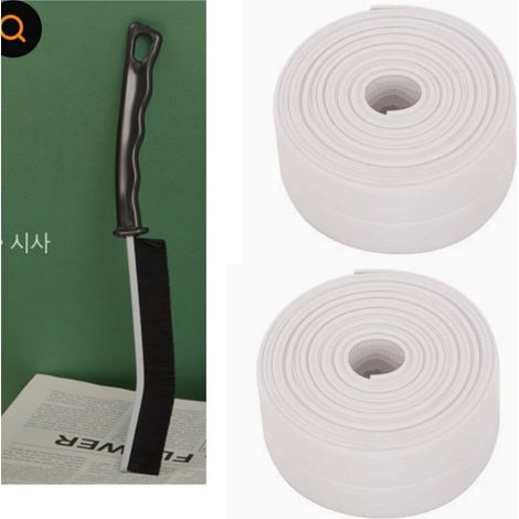 Zwei Rollen selbstklebendes PVC-Dichtungsband, mit Fugenreinigungsbürste und wasser-/schimmelbeständigem Dichtungsstreifen, geeignet für Ecken in Küche, Bad und Toilette. (1/4)