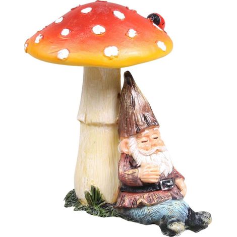Mini nain de jardin en résine Assis champignon