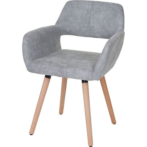 [NON UTILIZZATO] Sedia sala da pranzo soggiorno cucina HHG-428 II design retro legno tessuto grigio chiaro (1/5)