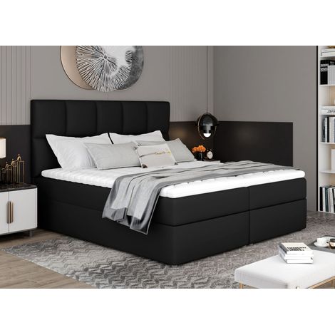 Lit boxspring simili cuir noir avec matelas et surmatelas Lizen-160x200 (1/5)