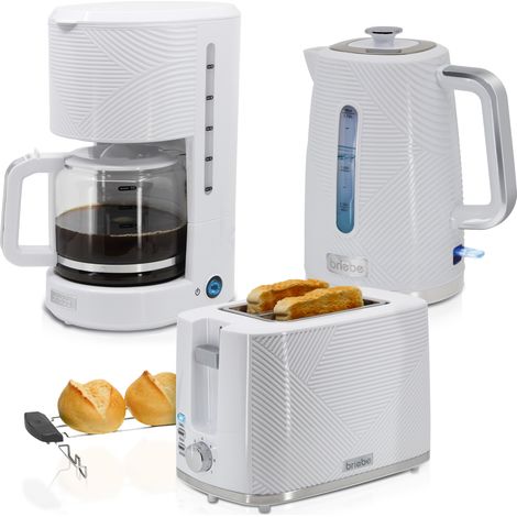 Briebe SKT1178WHT Elegance Ensemble Grille Pain 2 Fentes Bouilloire 1,7L Cafetière Filtre 10 Tasse  Blanc