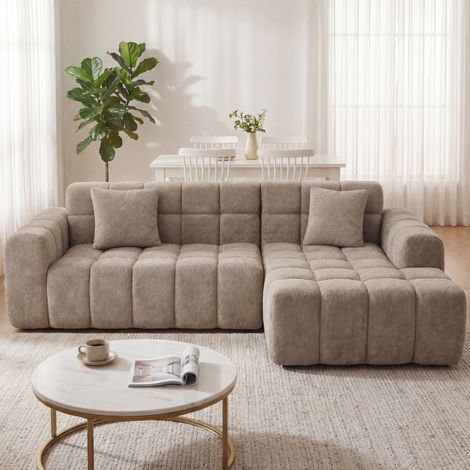 Sofá modular angular de terciopelo negro 249,94 cm con chaise longue y espuma de alta densidad (1/5)