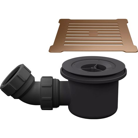 Nuie Square Black Shower Tray Waste with Brushed Bronze Grill (1/2)