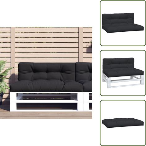 The Living Store Coussins de palette lot de 2 noir tissu - Coussins Exterieurs - Coussins De Terrasse - Coussin Chaise Longue - Coussin Jardin - Cushions Décoratifs