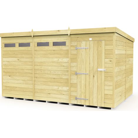 12 x 8 Feet Pent Security Shed - Single Door - Wood - L231 x W358 x H201 cm