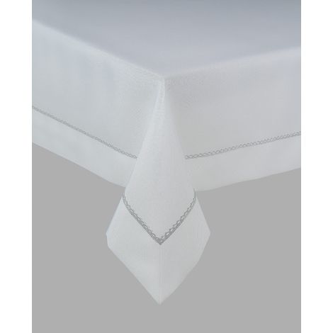 Camino de Mesa 50x100 Guipur Blanco Plata con elementos plateados (1/3)