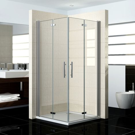 Mamparas Ducha Angular Doble Puerta Plegable 6mm Antical 90x70x185cm + Plato de Ducha (1/5)